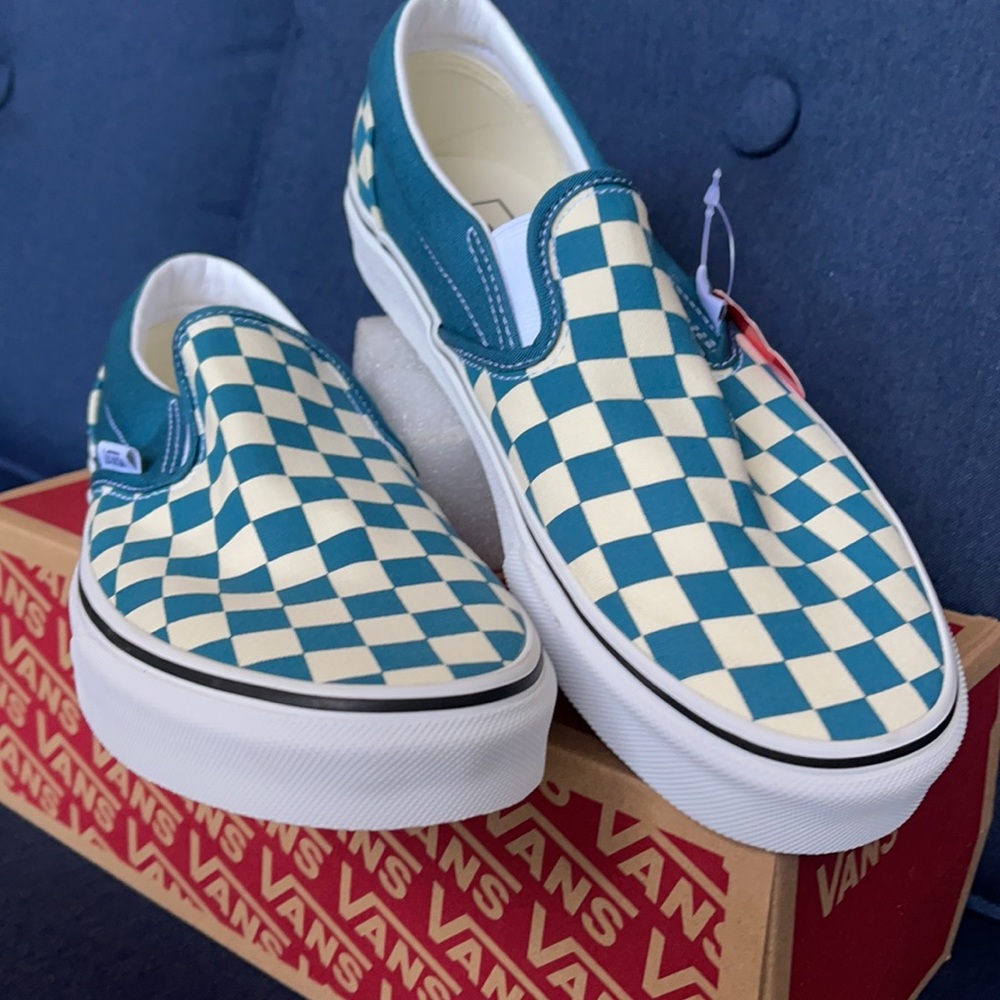 Vans Classic Slip-On Checkerboard Blue Coral/True White WMNS - Picture 7 of 16